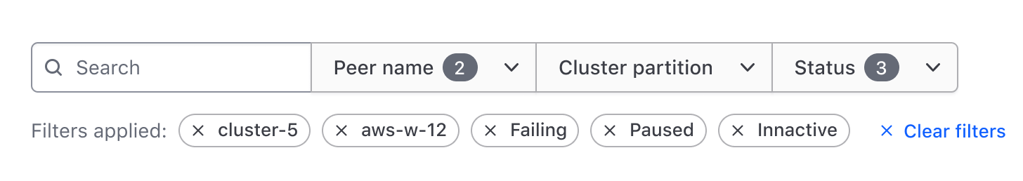 Filter bar with multiple filters selected from multiple parameter shows badges for each selected filter below